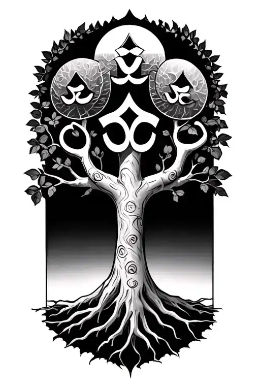 tree of life with ohm and ankh symbol tattoo design idea