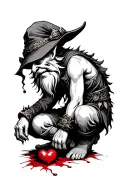 Evil Redcap Gnome Kneeling over a Bloody heart tattoo design idea