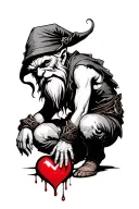 Evil Redcap Gnome Kneeling over a Bloody heart tattoo design idea