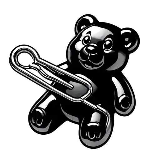 safety pin attached to a gummy bear tattoo design idea