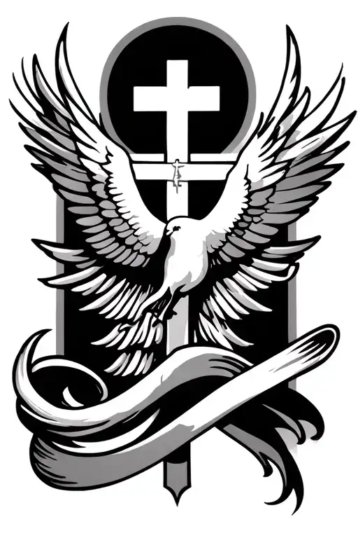 Holy Spirit and cross tattoo design dove Jesus religious catholic tattoo design idea