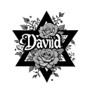 tattoo of the name David, inside  the star of david with roses and vines, shading of clouds tattoo design idea