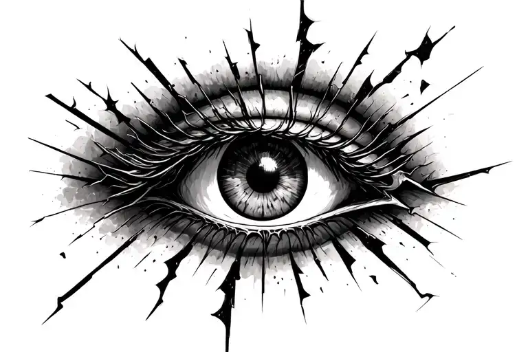 dark fantasy tattoo design, Dark Souls 3 style, central realistic eye surrounded by: broken knight armor, tattoo design idea