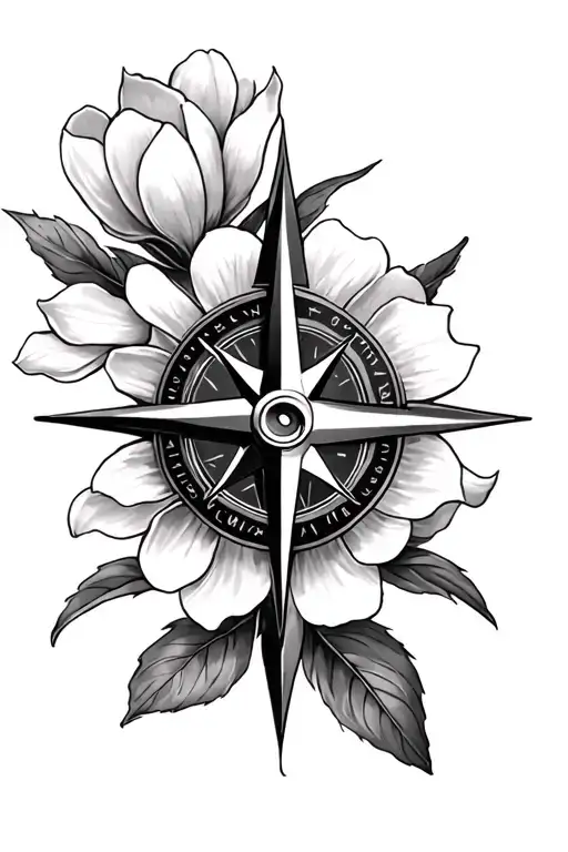 compass rose, magnolia flower, IV, SCP tattoo design idea