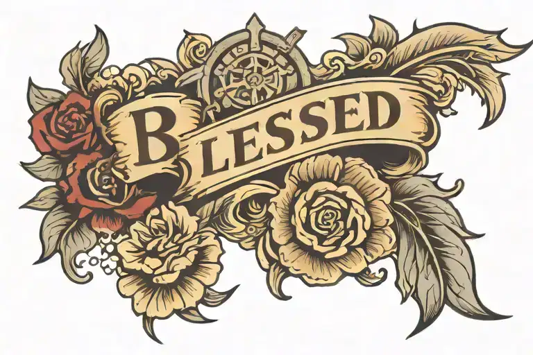 blessed written on arm tattoo design idea