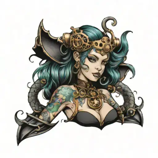 steampunk mermaid tattoo design idea