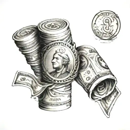 stack of money rolled in a circle tattoo design idea