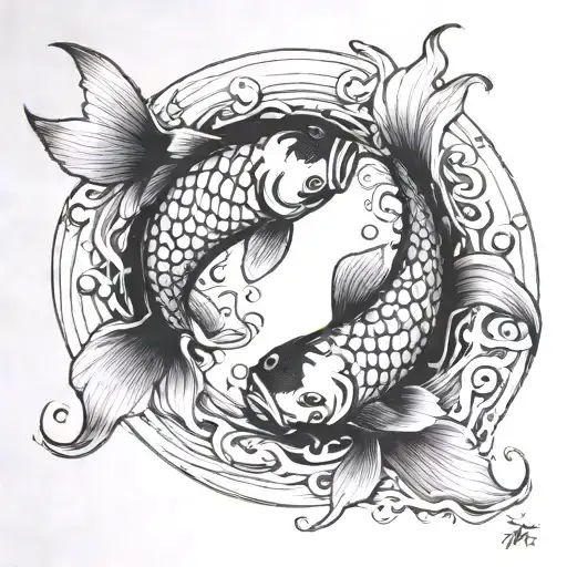 koi fish inspired from pink Floyd song "two lost souls swimming in a fish bowl year after year" tattoo design idea
