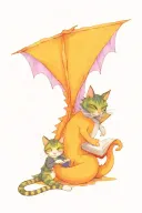 A cat reading a book with a dragon curled up next to it, embodying the client's love for cats, books, and dragons tattoo design idea