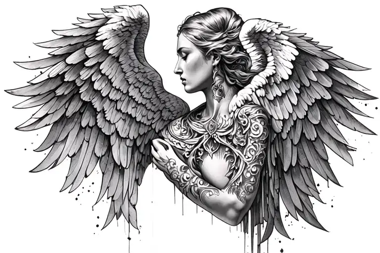 neck dark angel tattoo design idea