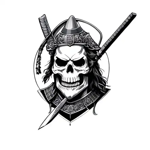 samurai warrior with a skull as face  tattoo design idea