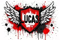 "Lucas" "Lucas" shield and wings with name written tattoo design idea