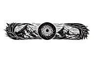 Pachamama spiral with mountain outline intertwined coca leaves tattoo design idea