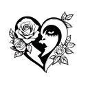 "Crazy Valentine Misfit" Female Voodoo Doll torn and stiched broken heart stiched and half wilted rose and a few live roses, stencil for tattoo tattoo design idea