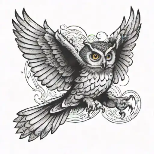 owl flying tattoo design idea