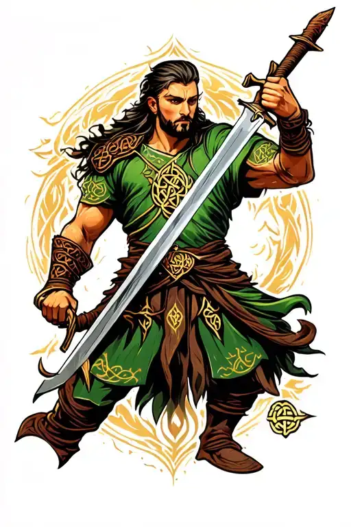 celtic warrior wielding a sword tattoo design idea
