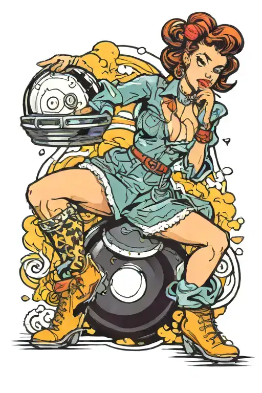 rockabilly pinup girl sitting on eight ball tattoo design idea