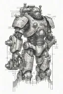 fallout power armour blueprint, schematic drawing tattoo design idea