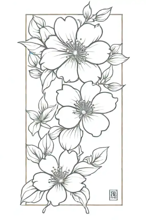 dogwood, hollyhock, rhodadendron flowers intertwined tattoo design idea