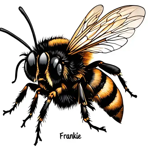 bee tattoo with Frankie name written tattoo design idea
