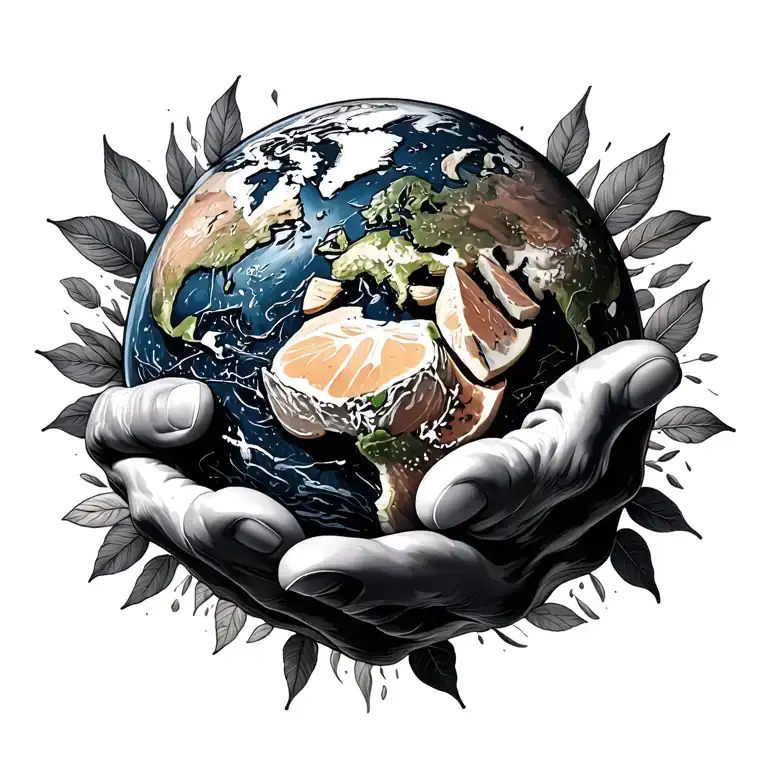 atlas holding earth made of food items tattoo design idea