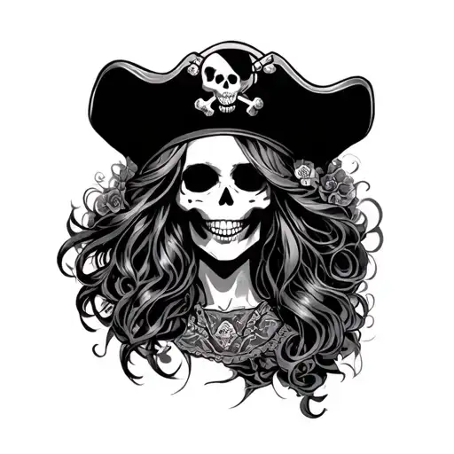pirate lady skull tattoo design idea