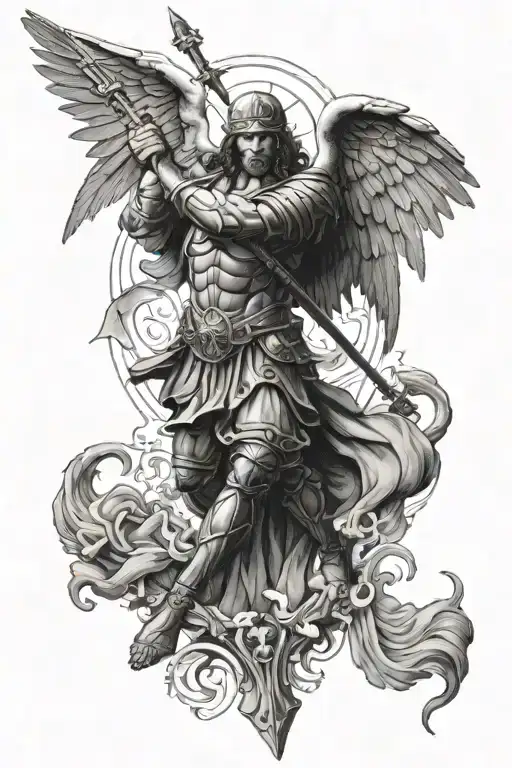 saint micheal slaying the devil tattoo design idea