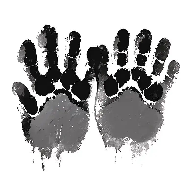 two child hand print with dog paw print tattoo design idea