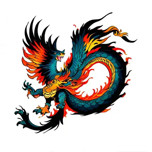 Japanese tattoo sleeve. Hand: phoenix in flames. Forearm: samurai with Ryu dragon. Shoulder: outer tiger, inner Kitsune. tattoo design idea