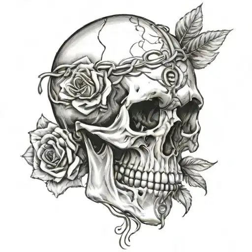 realistic skull with roman numerals intertwined within tattoo design idea