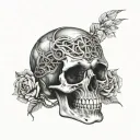 realistic skull with roman numerals intertwined within tattoo design idea