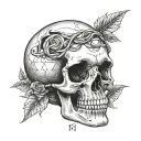 realistic skull with roman numerals intertwined within tattoo design idea