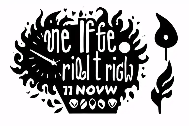 	The phrase “one life live it right now”		•	A few versions will also include small symbols (like a clock, flame tattoo design idea