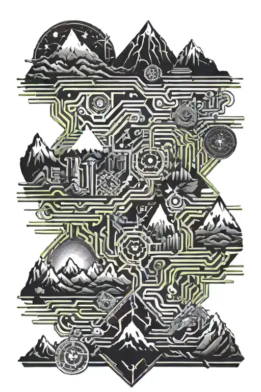 the country on jamaica symbolized by the mountains along with a similar look to a river flowing around my arm tattoo design idea