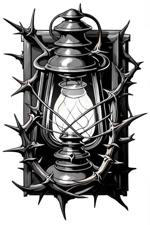 Gothic lantern with thorns wrapped tattoo design idea