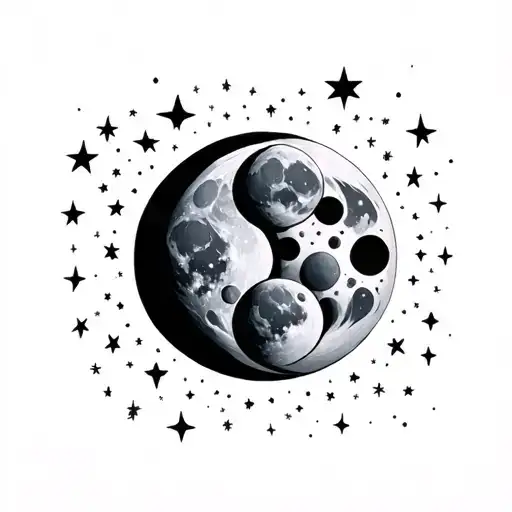 Lunar and stars phases tattoo design idea