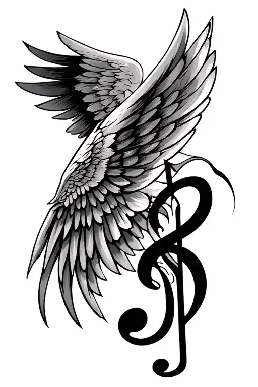 wing from notes and musical signs tattoo design idea