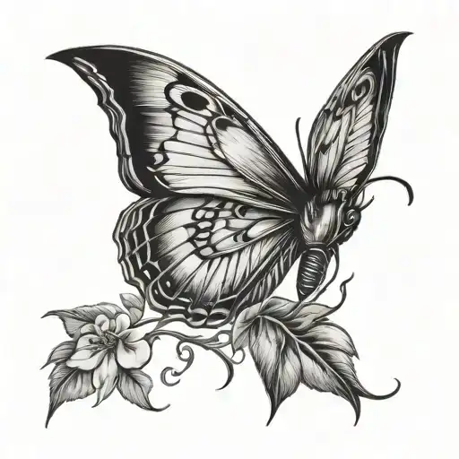 butterfly crow rose growing tattoo design idea