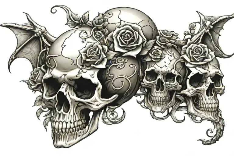skull roses dragon tattoo design idea