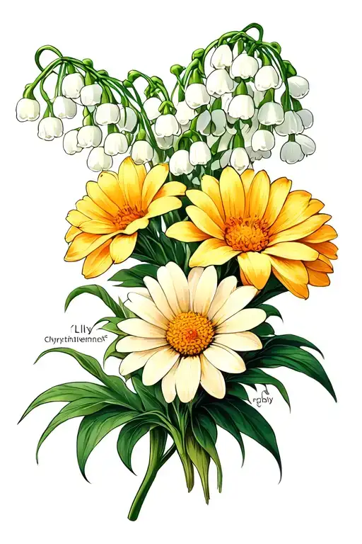 lily of the valley daisy gladiolus chrysanthemum  tattoo design idea