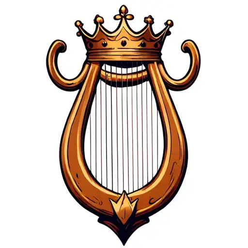harp with crown hanging tattoo design idea