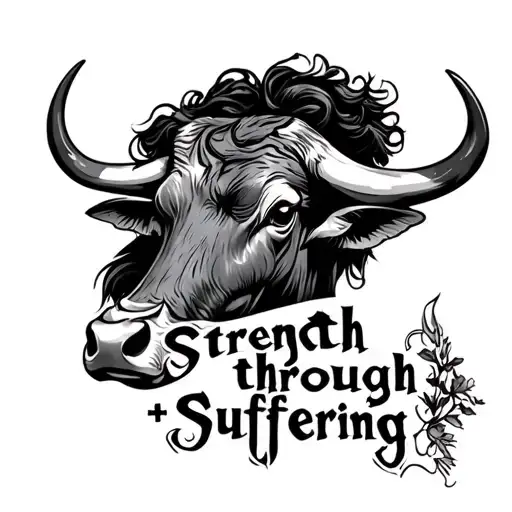 "Strength through suffering " "Strength through suffering " voodoo bull tattoo design idea