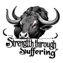 "Strength through suffering " "Strength through suffering " voodoo bull tattoo design idea