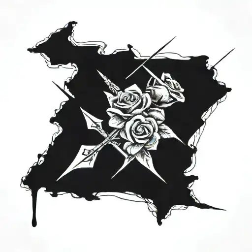Roses blood crossed arrows pointing tattoo design idea