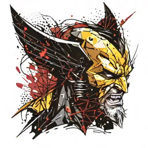 Generate a dark and horror-themed abstract image of Wolverine's head from the comics, with an angry expression. The styl tattoo design idea