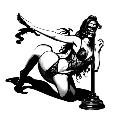 beautiful sexy woman posing in sexy lacey lingerie on a pole tattoo design idea