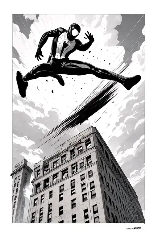 Into the Spider-Verse and the Leap of Faith Over Fear, jump from the buildings, the buildings are above him, but he fall tattoo design idea