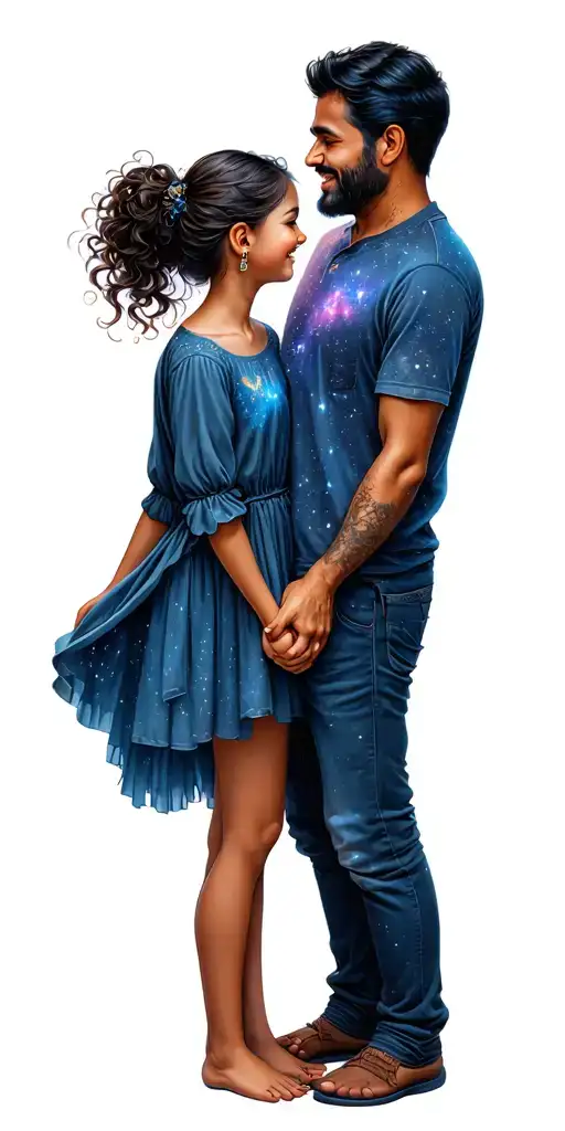 dad daughter holding hands under a starry sky tattoo design idea