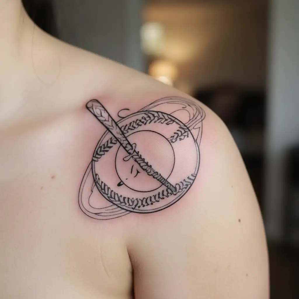 simple baseball thin lined with the word Dodgers in cursive font  tattoo design idea