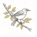 mockingbird and oak leaf tattoo design idea